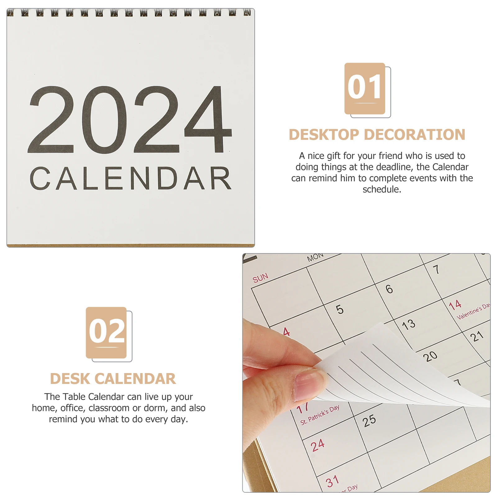 

2024 Desk Calendar Small Coil Turning Flip Paper Office Mini for Blocks Cute Standing