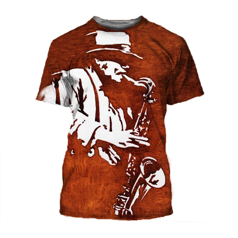 Music Saxophone 3d Printed Tshirt Men O Collar Comfortable Tops Street Short-sleeved Summer T-shirt Musical Instruments T Shirts