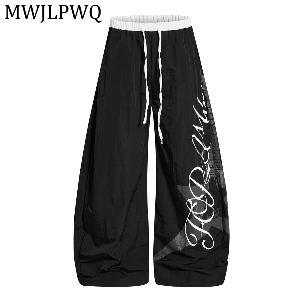 

MWJLPWQ Five-Pointed Tar Deign Printed Curved Pants For Men Hip-Hop Trendy Loose Casual Niche Wide-Leg Pants Spring Autumn 16204