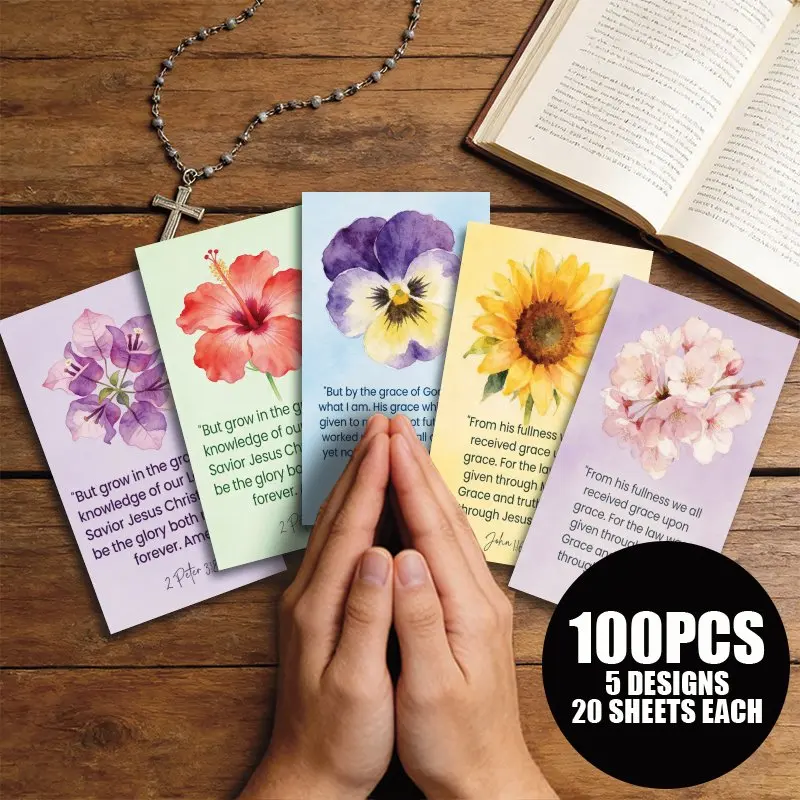 100PCS Inspirational Prayer Cards with Floral Patterns, Christian Motivational Gifts Containing Scriptures and Encouragement