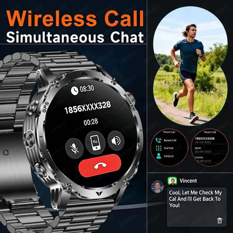 Men's outdoor durable sports smartwatch,high-definitionlarge screen, compass,1400mAhultra long standby,essential for exploration