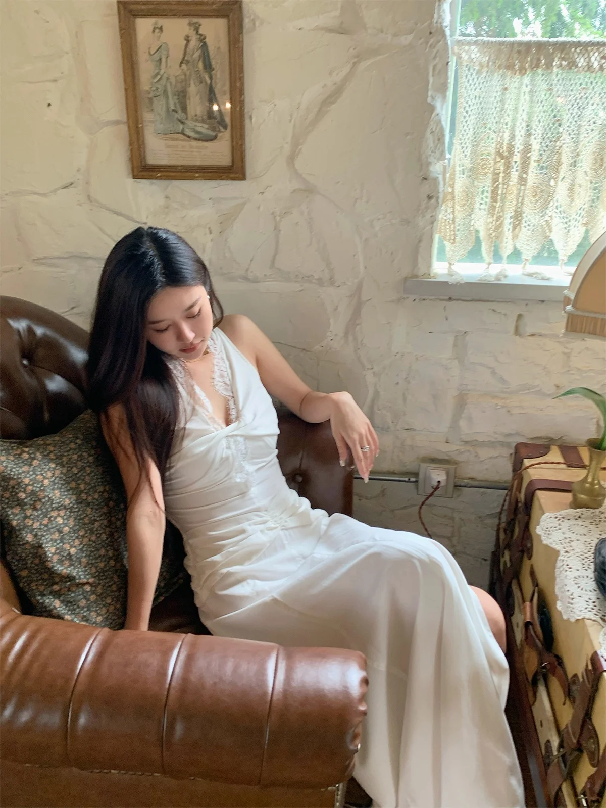 

Женское летнее платье Florr Playa Romantic Gene из белого кружева, А-силуэт, с разрезом, из полиэстера, с V-образным вырезом