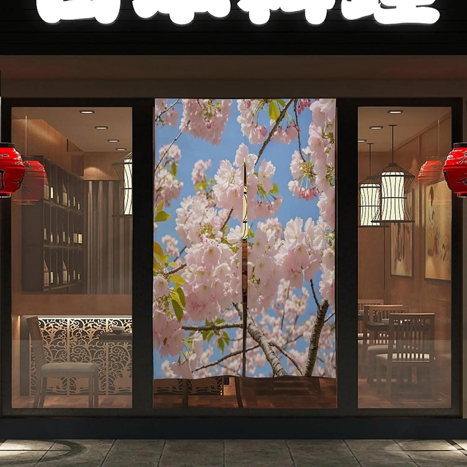 Cherry Blossom Door Curtain Splice Japanese Style Theme Blackout Doors Cover Hemp Door Tapestry Temperature Protection Barrier