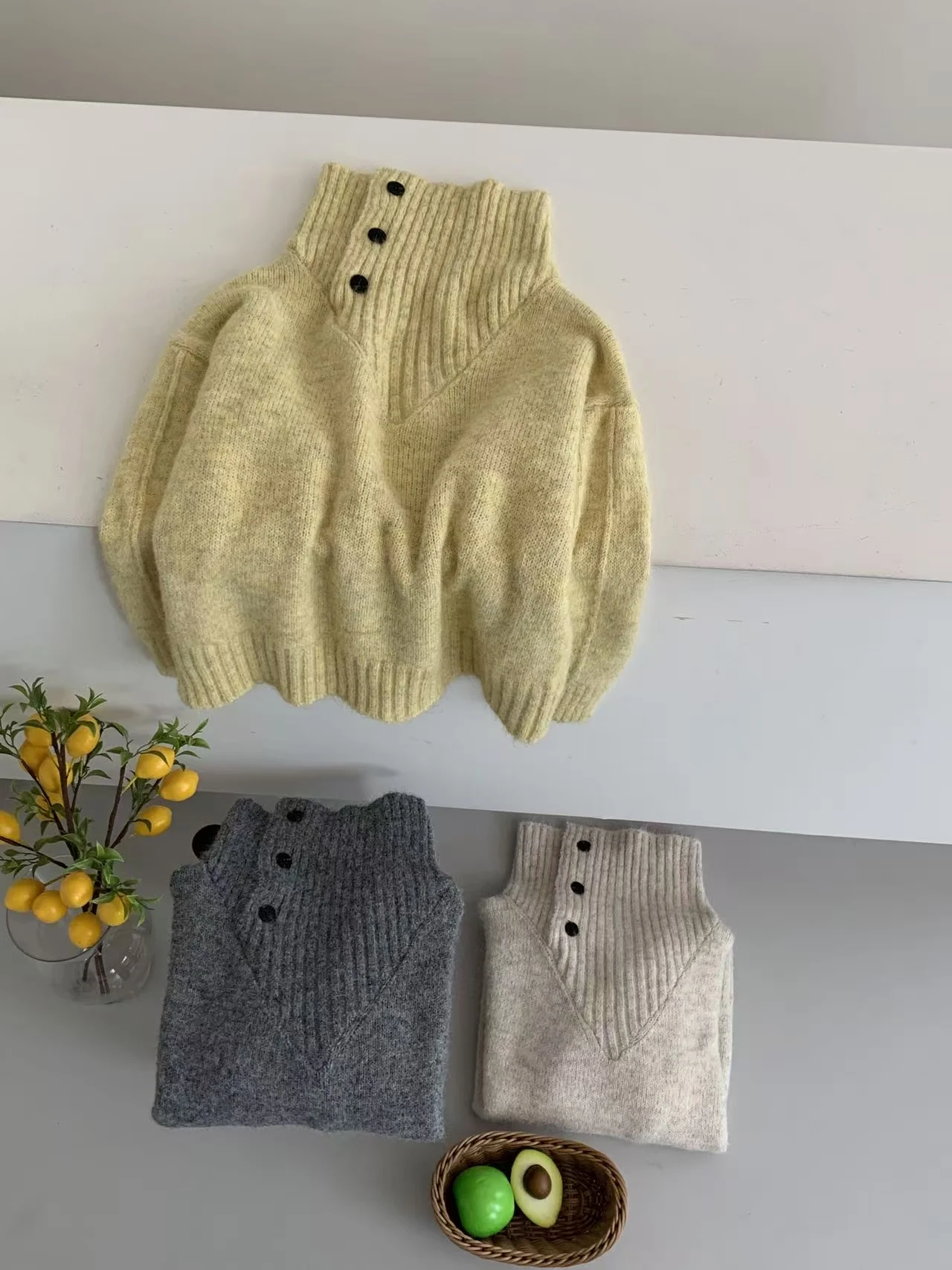 

Korean Sle High Collar Thiened Color Sweater Loose Lazy Sle Overhead Top Original Design Autumn Winter New Arrival