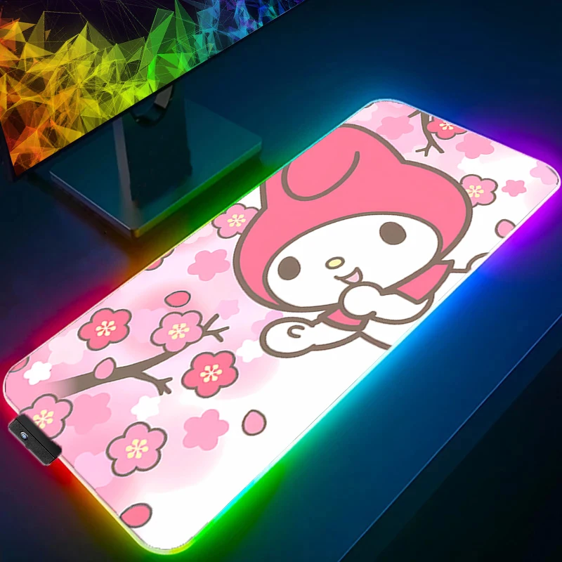 Cute Mouse Pad M-my Melody RGB Mouse Pad Game Rubber Backlight Pc Keyboard Laptop Computer Speed LED Desk Mat Gaming Mousepads