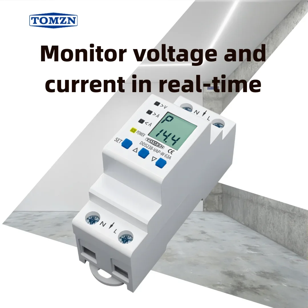 TOMZN Adjustable Over/Under Voltage Relay & Current Limiter Protector with V/I/kW/kWh Display, 63A 110/230V Water Level Control
