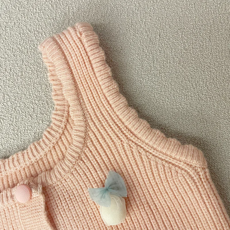 Girls Knitted Vest Spring and Autumn New Korean Fashion Solid Color Cute Bow Knitted Vest Kids Clothes Girls