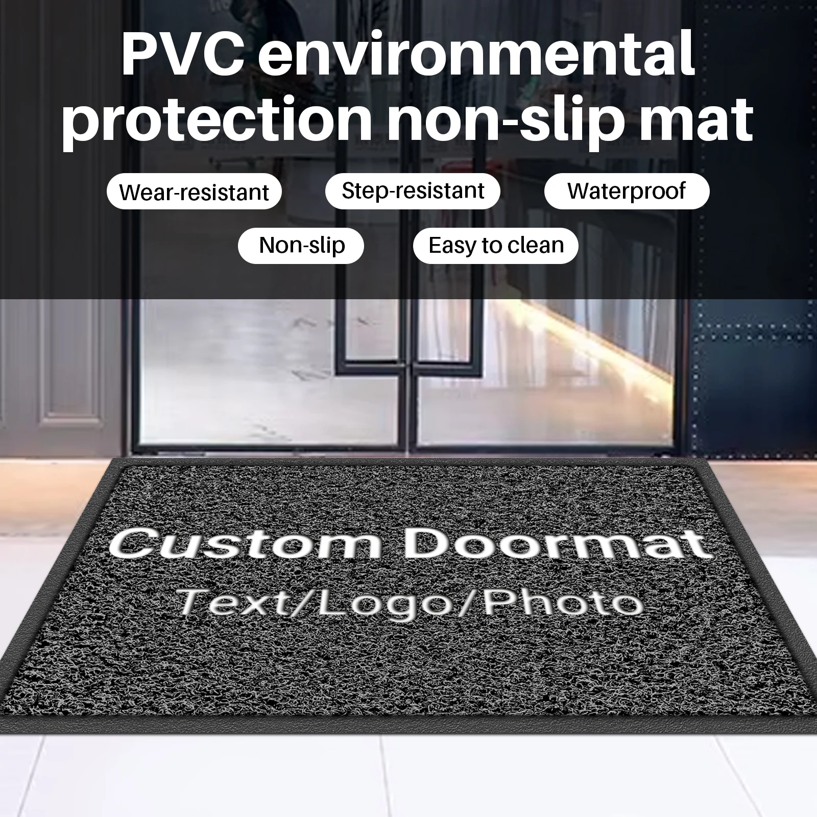 Custom PVC Door Mat Personalized Logo Floor Rug Anti Slip Entrance Carpet for Office Home Store Indoor Outdoor Personalized Rugs