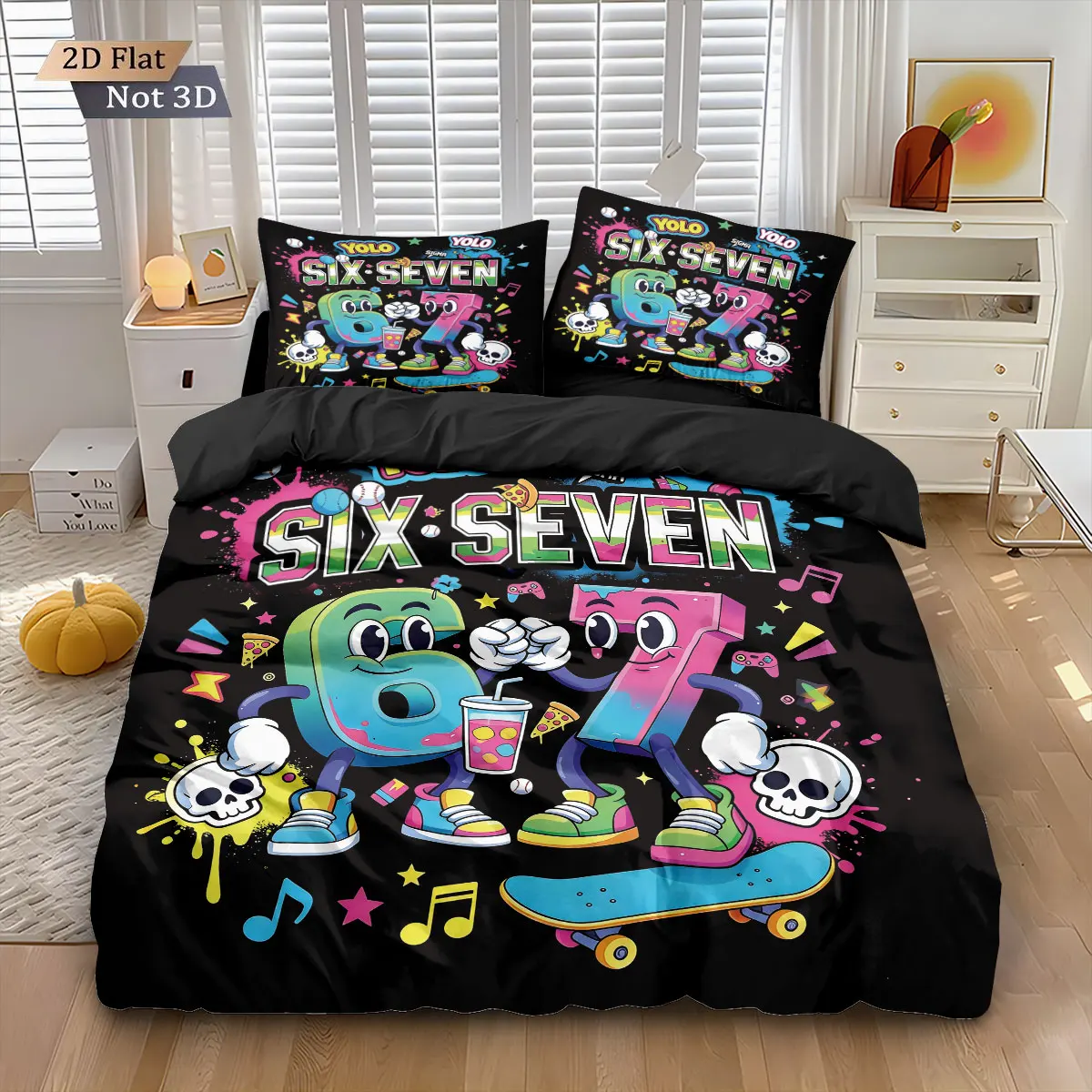 3pcs Colorful Cartoon Funny 67 Element Printed Coreless Down Duvet Cover Set, Multi Size Bedding Decoration, Machine Washable