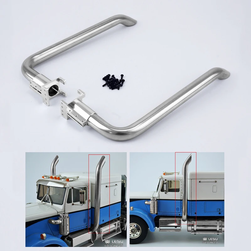 LESU części do zdalnego sterowania rura wydechowa dla 1/14 skala DIY Tamiyaya Model American King Truck metalowe części zamienne do samochodów