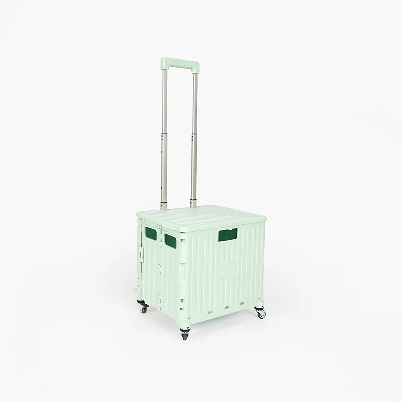 Lightweight 4-Wheel Foldable Plastic Shopping Trolley Large Capacity Rolling Utility Cart with Lid for Grocery