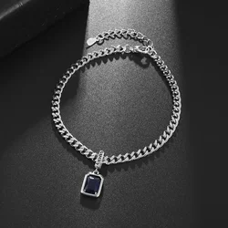 Silver Plated Square Blue Zirconia Bracelet Cuban Type Stainless Steel Bracelet Matching Party Favors Fine Jewelry for Women