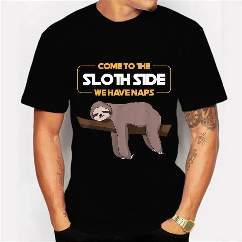 Come To The Sloth Side We Have Naps Print Top Y2k Streetwear Men Tshirt Fashion Harajuku Sloth T Shirt Lazy Sloth Men's T-shirts