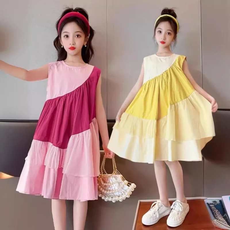Girls Dress Summer New Little Kid Western Style Princess Fashion Dress Casual Catwalk Avant-garde Design 6 8 9 10 12 Years