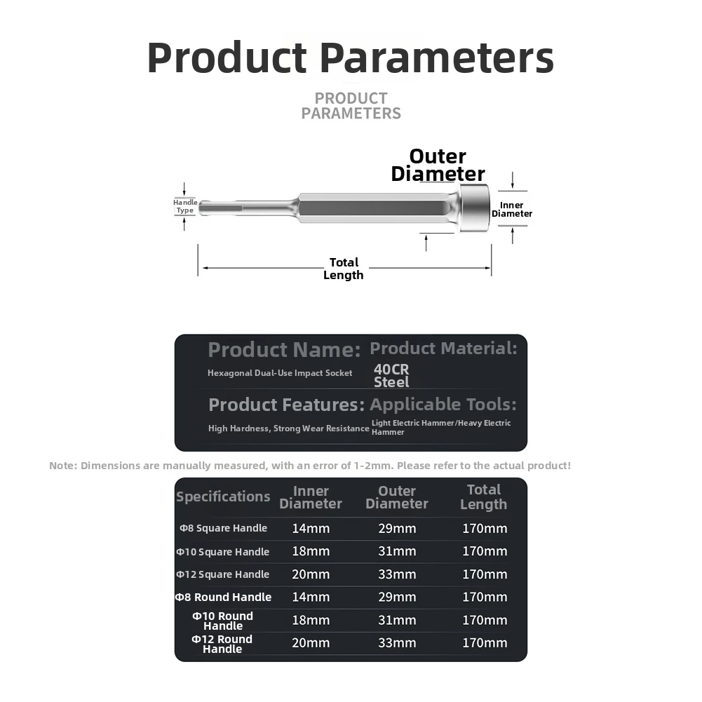 

Набор из 3 ударных бит с шестигранным хвостовиком и квадратным сечением для электрических молотков, точное сцепление, снижает скольжение, подходит для демонтажных работ