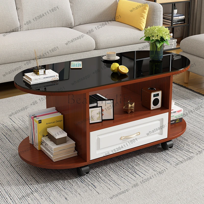 pure white coffee table living room mobile round tea table tempered glass simple small coffee table
