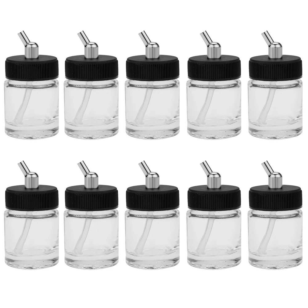 10PCS Airbrush Glass Bottles Air Brush Bottle (Jars) with 30° Angle Adapter Lid Assembly Using on Airbrushes