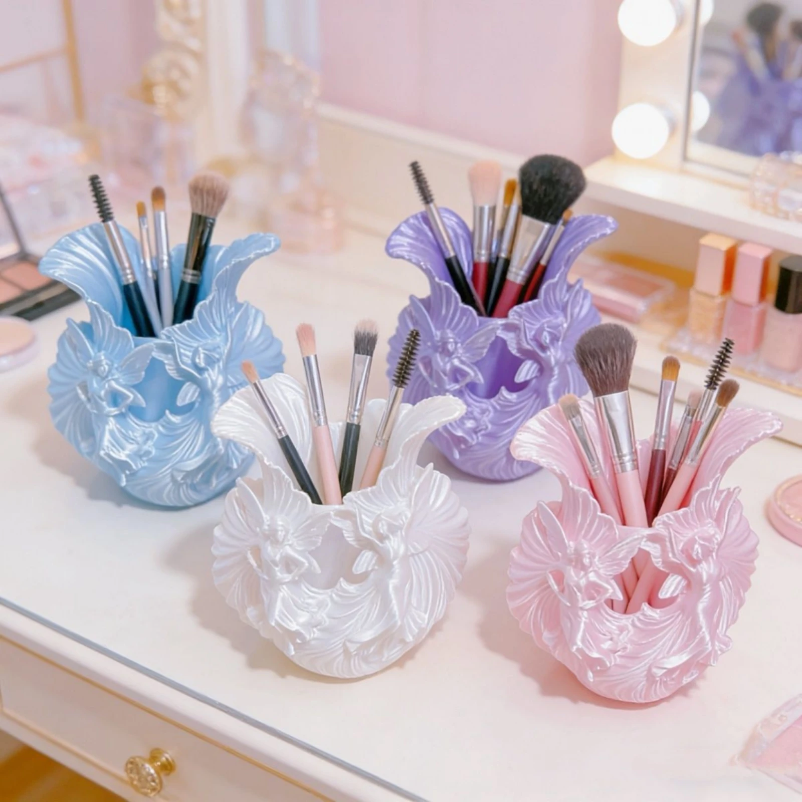 妖精の花瓶カップ-3d-プリントデスクトップ収納ホルダー-バニティブラシカップ-翼のある装飾筆記具ホルダー-装飾フィギュア