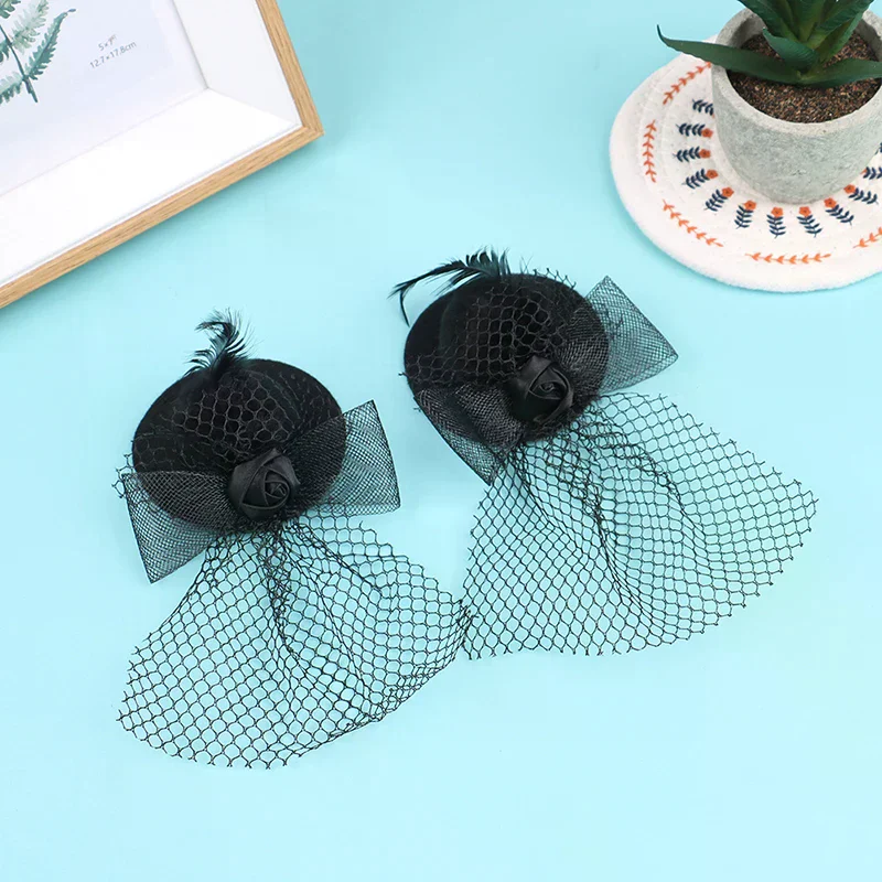 1Pc 1:6 Dollhouse Miniature Simulation Black Mesh Hat Model DIY Doll Toy Dress Up Accessories