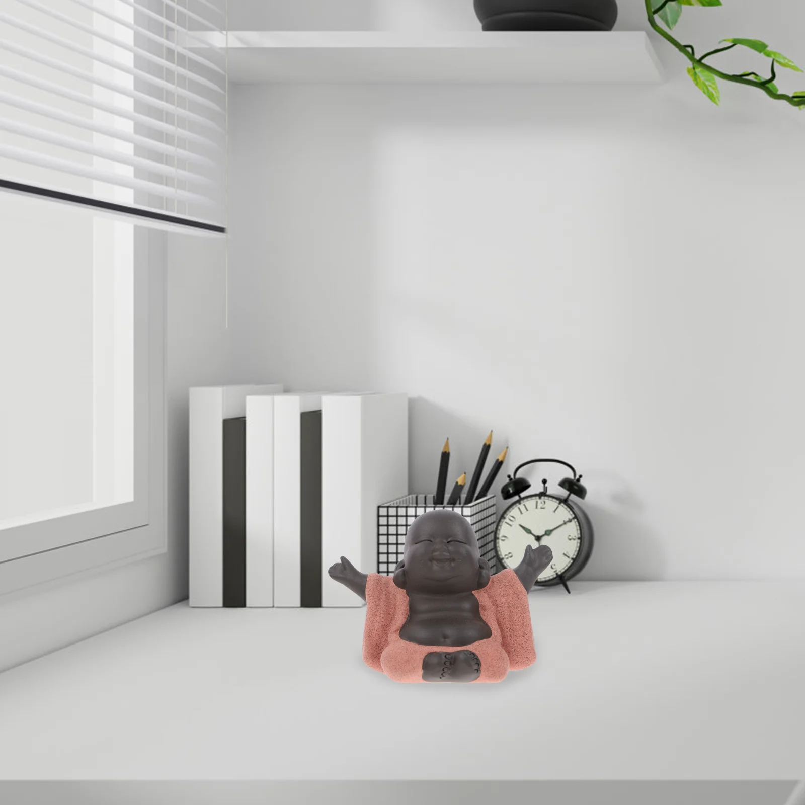 

Ceramic Maitreya Sculpture Hand Carved Mini Sitting Statue Stable Base Home Office Desktop Decoration