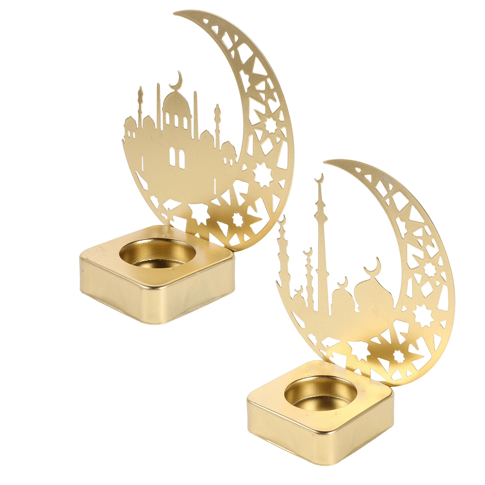2Pcs Moon Holder Elegant Ramadan Table Decoration Tealight Stand for Eid Mubarak Celebration Islamic Home Wedding