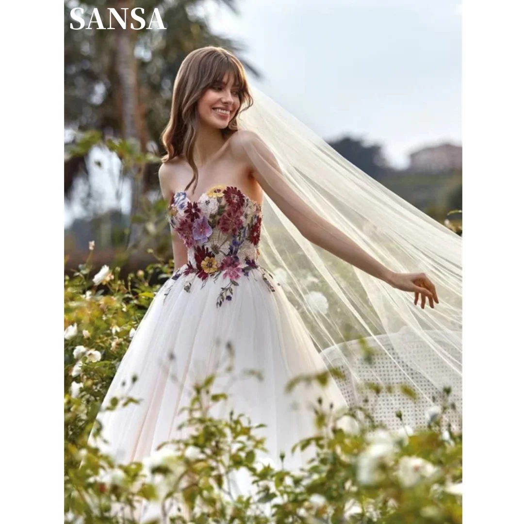 

Sansa Sweet Lace Embroid فساتين سهره فاخره 2023 Ivory فساتين السهرة Strapless Flower On Top Vestidos De Noche Fairy Prom Dresses