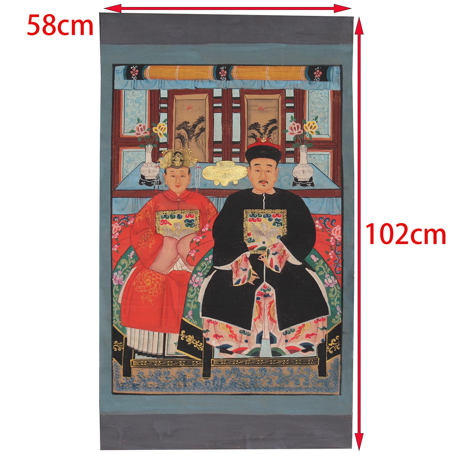 Hand Painted Ancestor Painting on Canvas Fabric, Chinese Portrait Painting