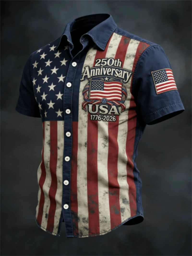 Summer 250th Anniversary of the American Independence Day 3D Printed Men's Shirt - Street Quick-Drying Short-Sleeved Shirt