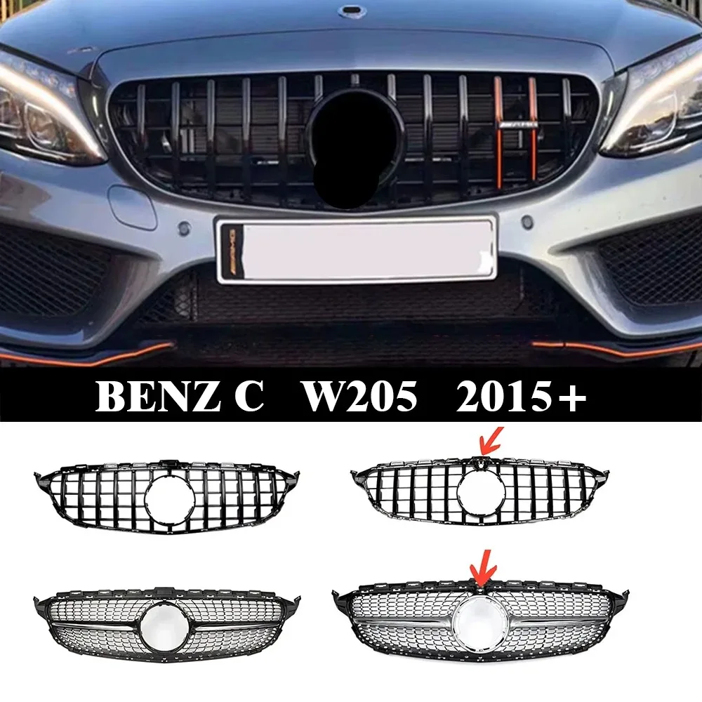 

For Mercedes Benz W205 C180 C200 C260 C300 GT Diamond AMG Style Front Radiator Grille Bumper Grill Middle Grid Inlet Mesh Tuning