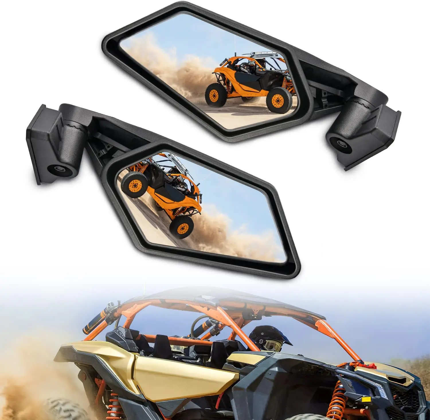 Left & Right UTV Side View Mirrors Rearview Mirror Adjustable for Can Am Maverick X3 for Suzuki King Quad 2017-2022