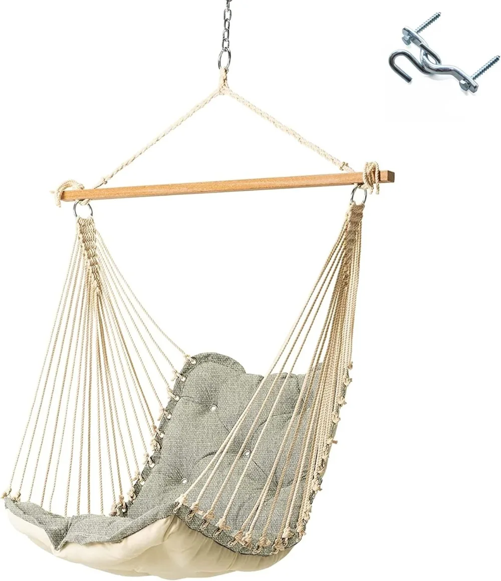 

Sunbrella Tufted Single Swing in Canvas Granite with Oak Spreader Bar, Handcrafted in The USA, 300 LB Weight Capacity