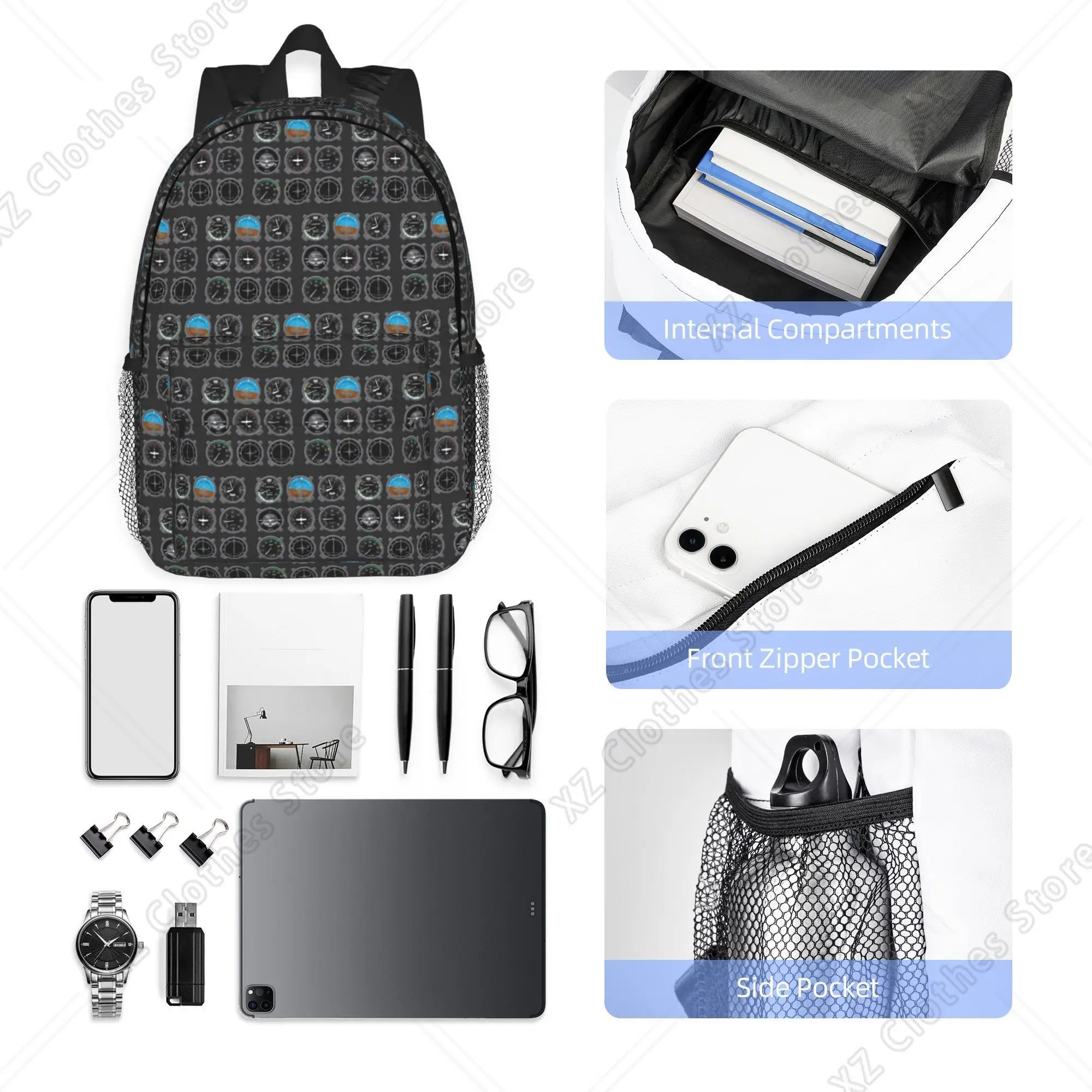 Aircraft Instrumentation Cluster Backpack Hot Sale Daypack Large Capacity Boy Girl BookBag Shoulder Bag for Men Women School Bag