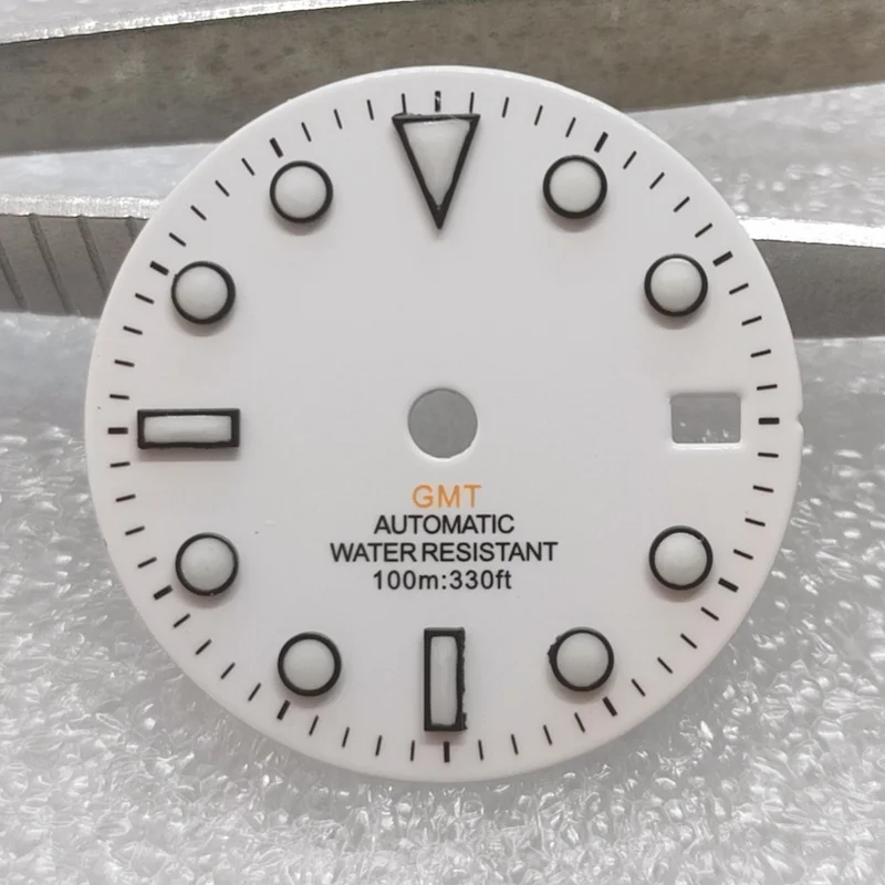 28.5mm NH34 Dial White No Logo GMT Watch Dial Blue Luminous Fit NH34/NH34A Movement Watch Accessories