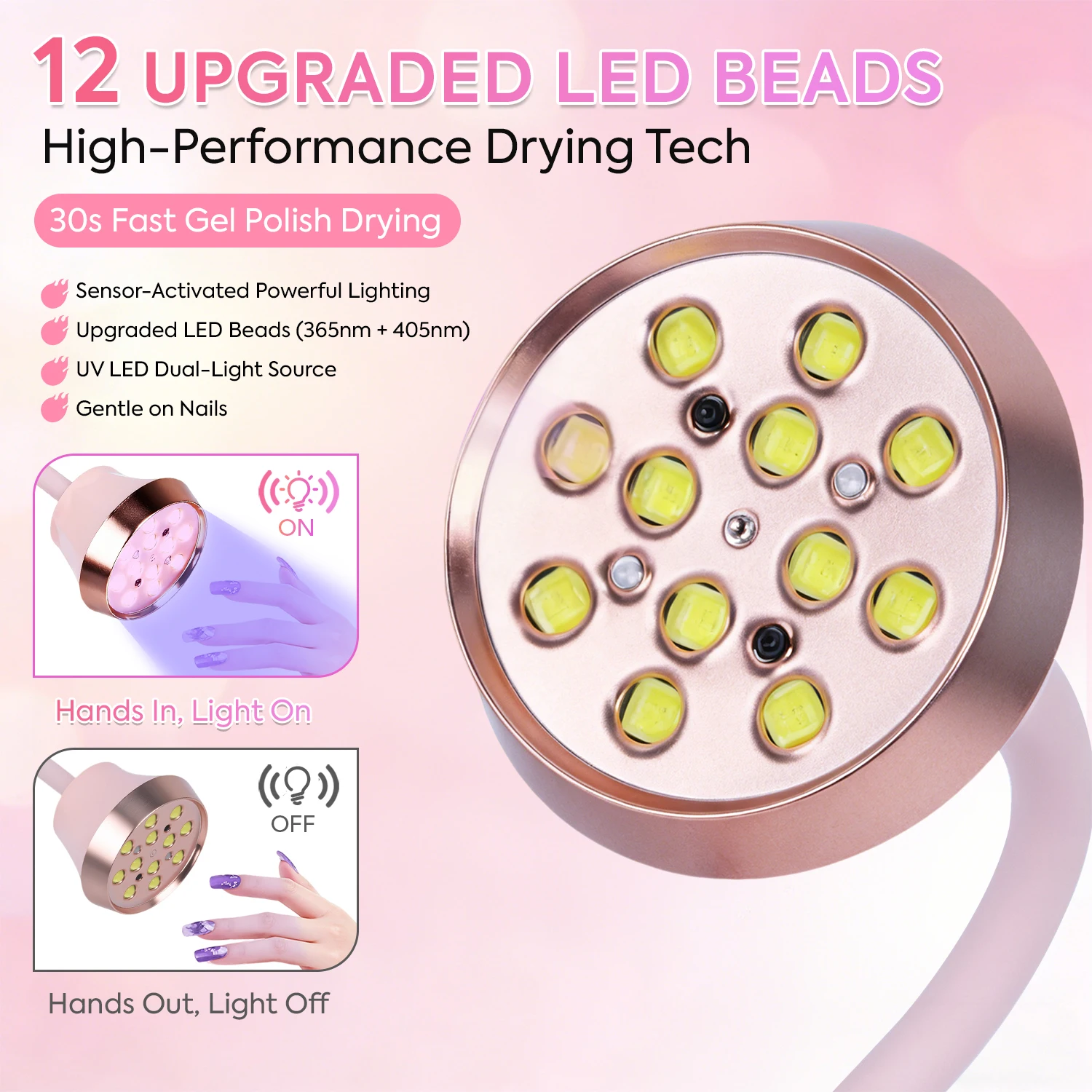 

12LEDS Rechargeable UV LED Nail Lamp Mini Gel Polish Drying Lamp Goosenecks With LCD Display Cordless Quick-Drying Nail Lamp