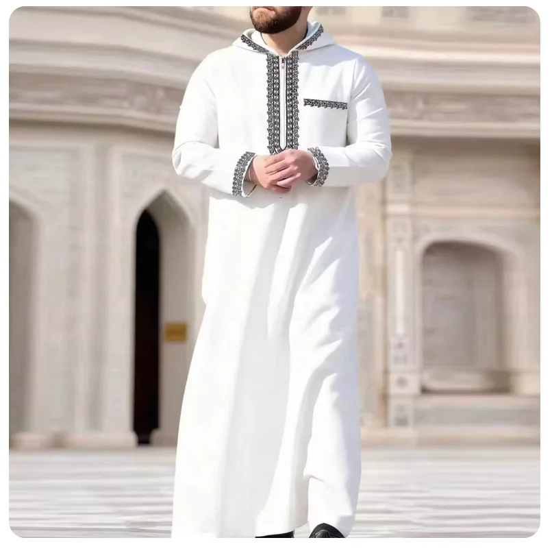 Muslim Robe Clothing Middle Eastern Arab Robe African Ethnic Clothing Embroidered Standing Collar Men's Loose Long Shirt 1