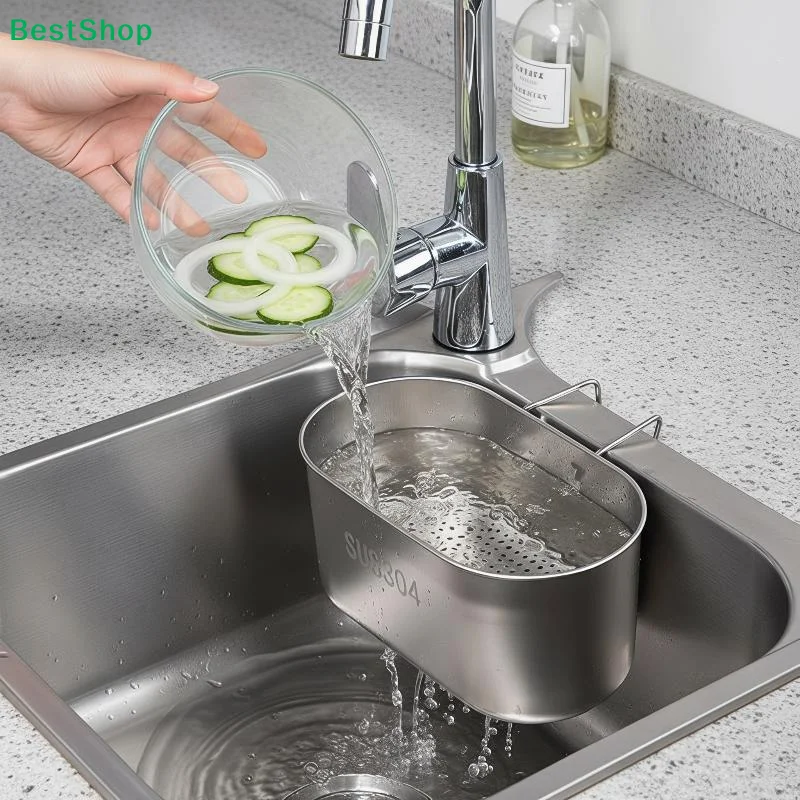 ♬SUS304 Stainless Steel Sink Drain Basket Dual Installation Rustproof Design For Kitchen Vegetable Fruit Washing And Storage