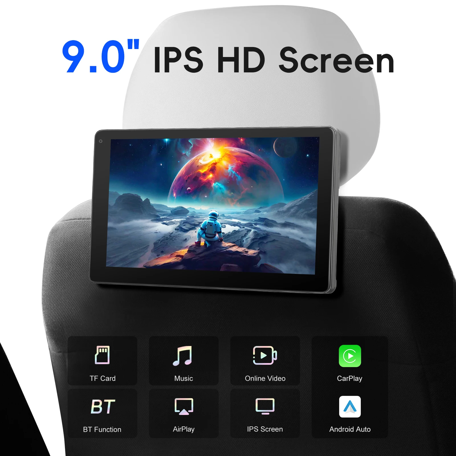 Degreat, monitor da poggiatesta per auto con schermo da 9 pollici, multifunzionale, ideale per il sedile posteriore, con schermo IPS touchscreen e lettore video, compatibile con Carplay e Android