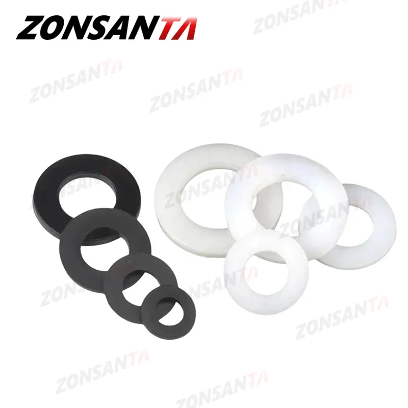 ZONSANTA M2 M2.5 M3 M4 M5 M6 M8 M10 M12 M14 M16 Black White Plastic Nylon Flat Washer Plane Spacer Insulation Gasket Ring