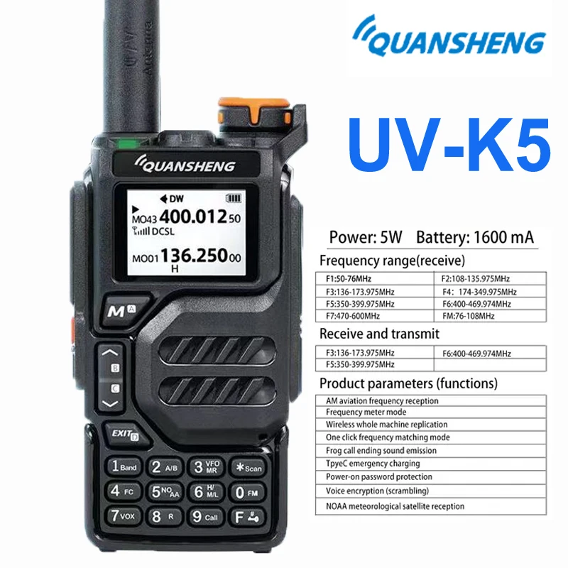 Quansheng Walkie Talkie UV-K5 Long Range Air Dual-Band 2-Way Radio 5W High Power Portable 200 Channel FM Ham Two Way Radio