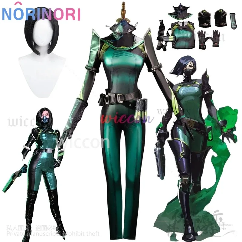 Anime Game VALORANT Viper Cosplay Costume Green Sexy Jumpsuit Uniform Black Wigs For Girls Woman Halloween Roleplay Customized
