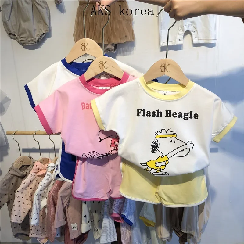 

Children's clothing baby 2022 summer men and women short-sleeved shorts baby cute cartoon Snoopy casual T-shirt shorts set