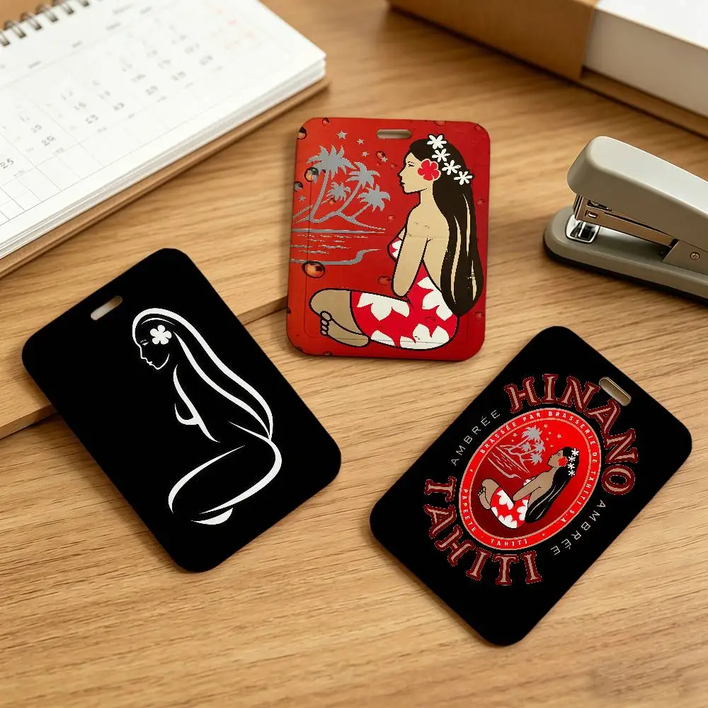 H-Hinano Tahiti Girl Logo Work lanyard with ID card holder employee badge and office work permit case