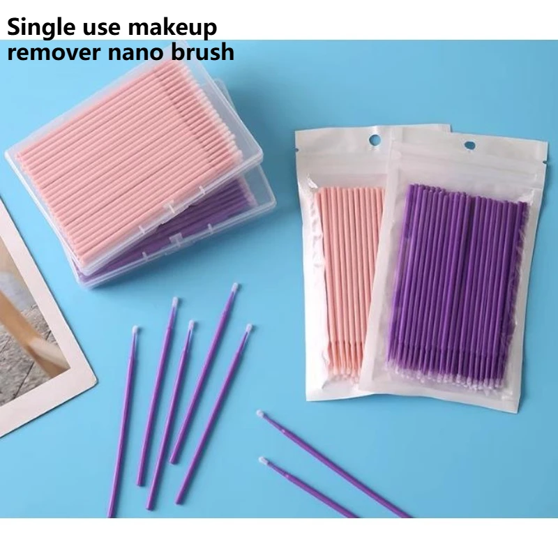 100 قطعة من أدوات رموش العين، شعيرات صغيرة يمكن التخلص منها، فرشاة نانو لإزالة المكياج ذات الاستخدام الواحد الممتدة #1