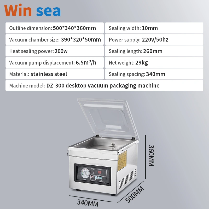 DZ-300 Electric Vacuum Sealer Machine for Food Meat Fruit Vegetables-for Foil Film Pouch Packaging for Textiles