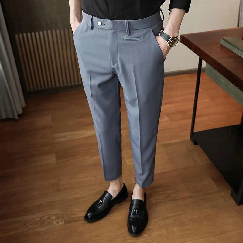 2023 Black Suit Pants Men Fashion Society Mens Dress Pants Korean Loose Straight Casual Pants Men Office Formal Trousers S-3XL