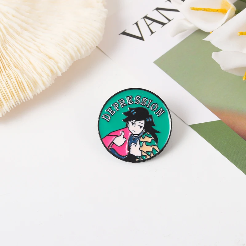 Tomioka Giyuu Depression Enamel Pins Custom Anime Brooches Need Friends Lapel Badges Cartoon Jewelry Gift for Fans Friends