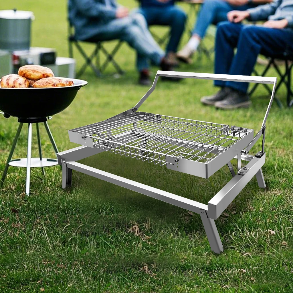 Portable Outdoor Folding BBQ Grill Tabletop Campfire Cooking Grate with Electric or Gas Fuel for Kitchen Picnics Camping
