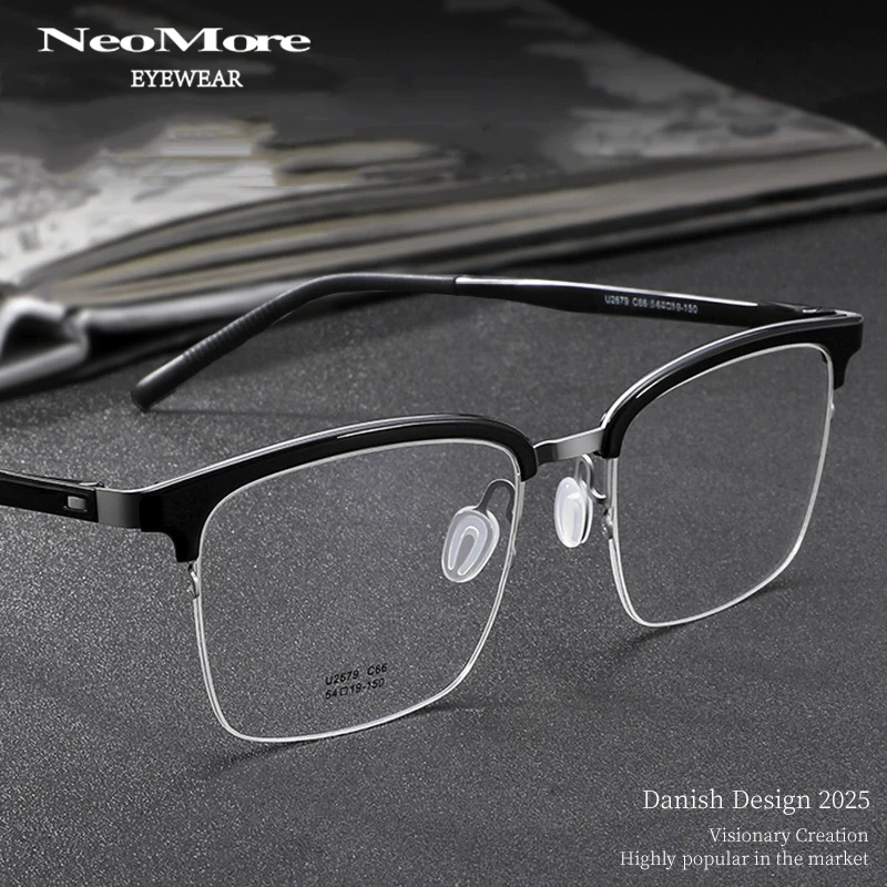 

Lind Commercial affairs titanium Glasses frames Ultra Light Eyebrow Half Frame Vintage Simplicity Eyeglase yewearses man eyewear