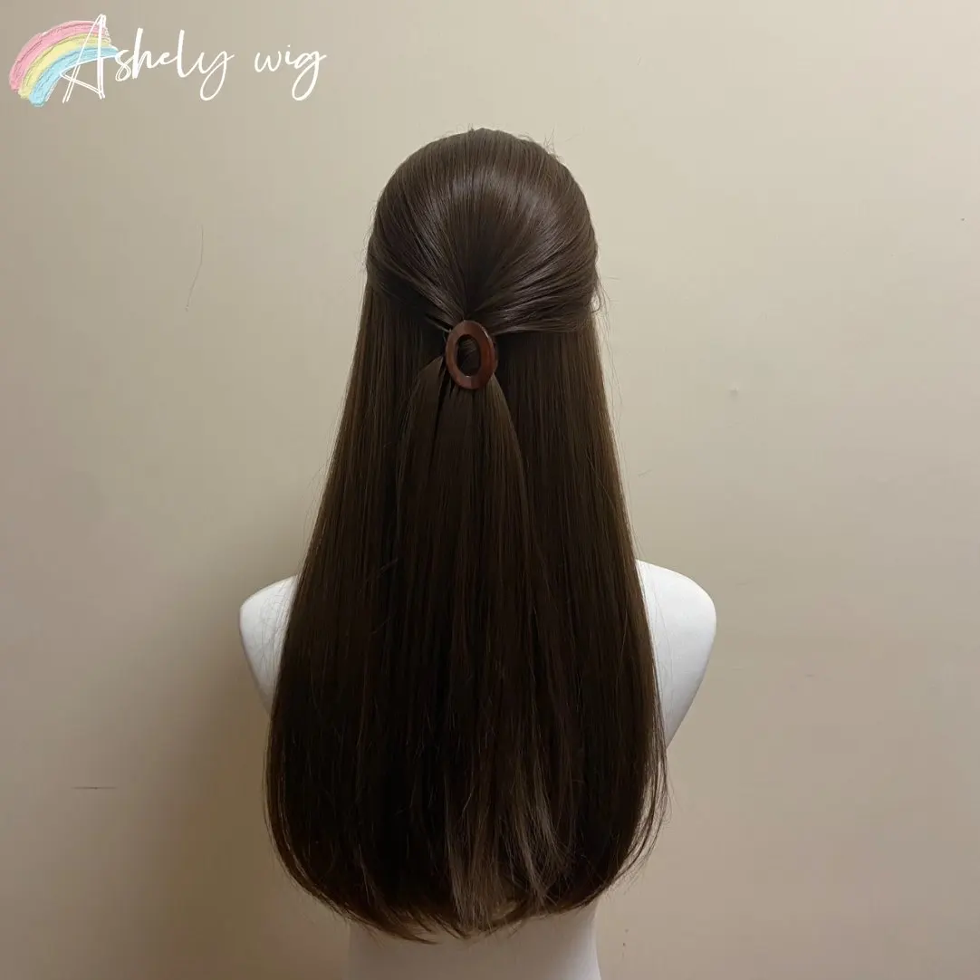 Brown Wig with Bangs 24inch Long Straight Hair Wig for Daily Use High Temperature Fibers Lolita Natural Headband Synthetic Wigs