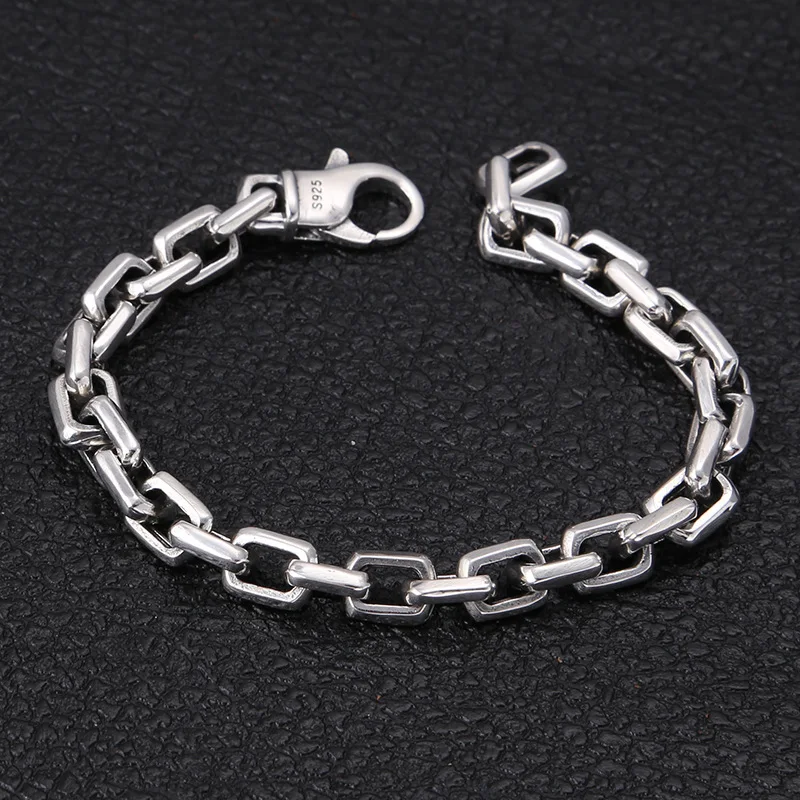 

925 sterling silver fashion ornament Thai silver vintage style square ring buckle trendy unique men's bracelet